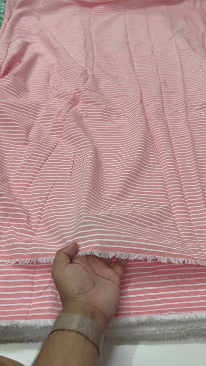 Buy Premium Cotton Arvind Mill Pinkish Tint White Stripe Printed Fabric