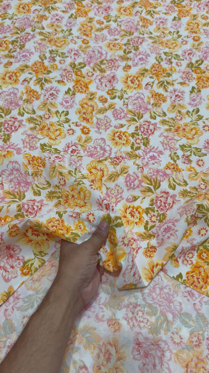Buy Cotton Linen Summer Yellow Floral Printed Fabric