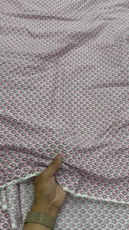 Buy Mul Cotton Pink Black Abstract Box Printed Fabric