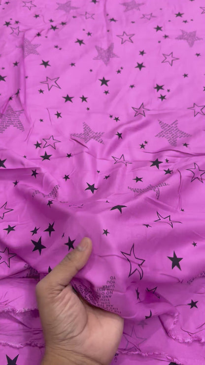Buy Viscose Modal Star Words Printed Pink Base Fabric