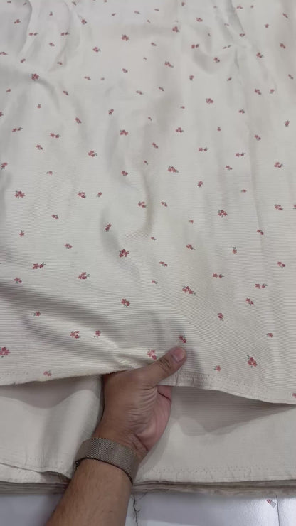 Buy Corduroy Solid Beige Base Floral Print (11 Wale) Fabric