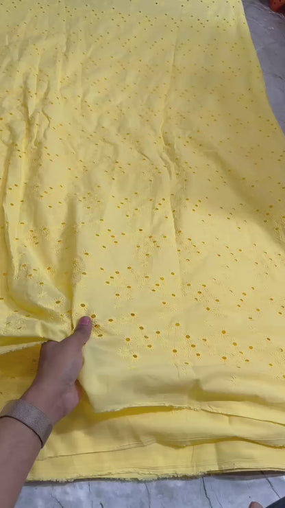 Buy Cotton Pastle Yellow Hakoba Star Phool Embroidery Fabric