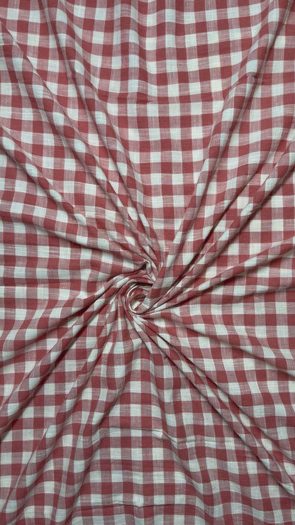 Buy Cotton Linen Pink Check Fabric