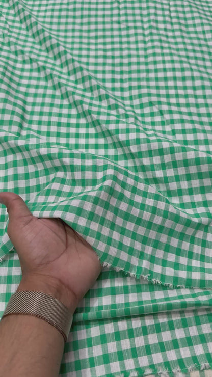 Buy Cotton Linen Green Check Fabric
