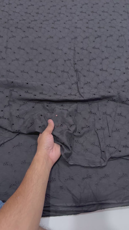 3D Cotton Hakoba Black Daisy Pattern Embroidery
