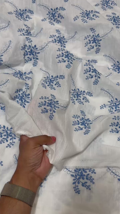 Buy Pure Cotton Cambric Blue Embroidery Fabric