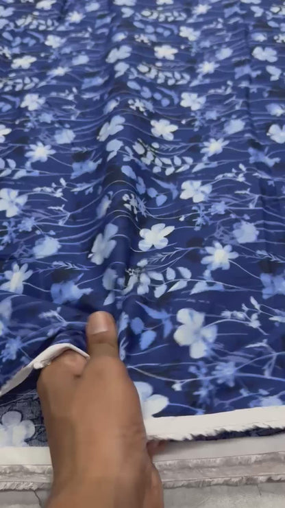 Buy Cotton Viscose Soothing Blue Printed Fabric