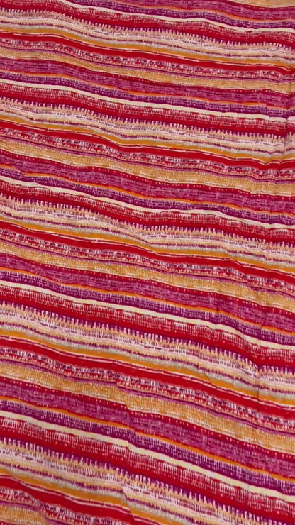 Rayon Crinkled Abstract Red Yellow Stripe Fabric