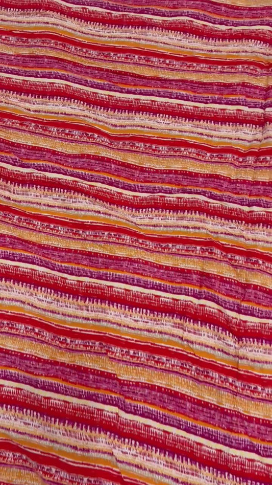 Rayon Crinkled Abstract Red Yellow Stripe Fabric