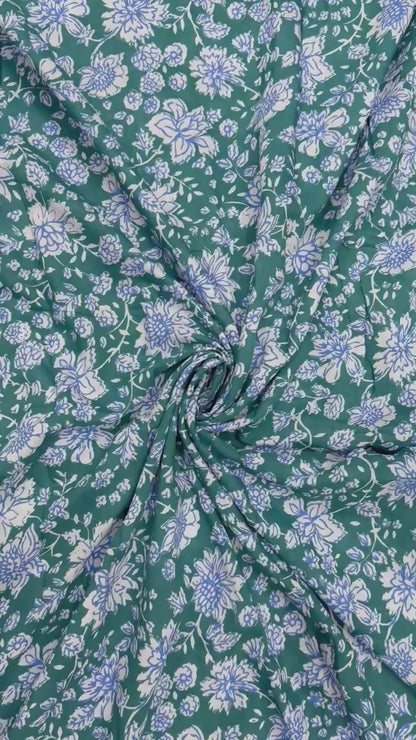 Buy Fine Mul Cotton Jacobean Mint Blue Base Fabric