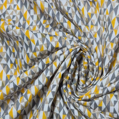 Viscose Tensile Twill Triangle Yellow Grey Printed Fabric