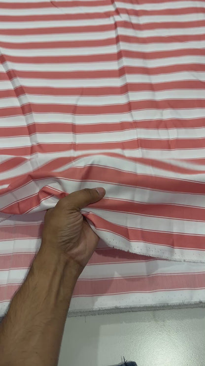 Buy Cotton Twill Satin Rust Dual Stripe Fabric