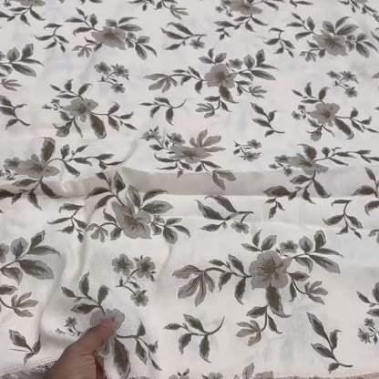 Buy 100% Pure Linen Ivory Grey Floral Printed Fabric