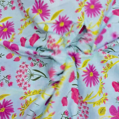 Buy Cambric Baby Blue Floral Printed Fabric