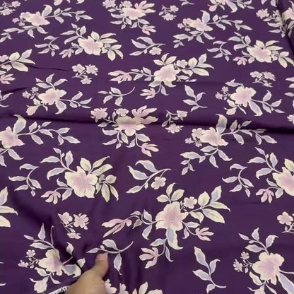 Buy 100% Pure Linen Violet Floral Printed Fabric