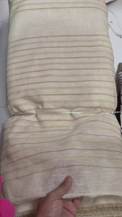 Buy Pure Linen Ivory Base Beige Stripe Fabric
