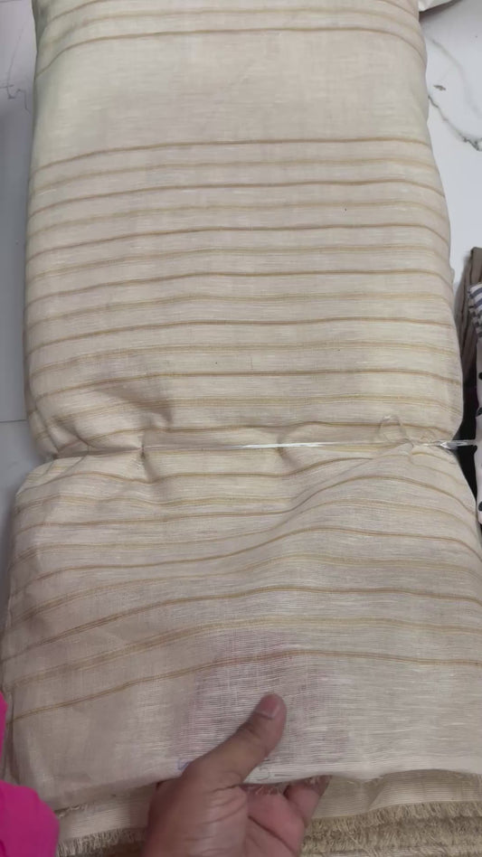 Buy Pure Linen Ivory Base Beige Stripe Fabric