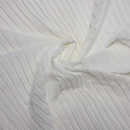 Poly Georgette Pleated Solid White Fabric