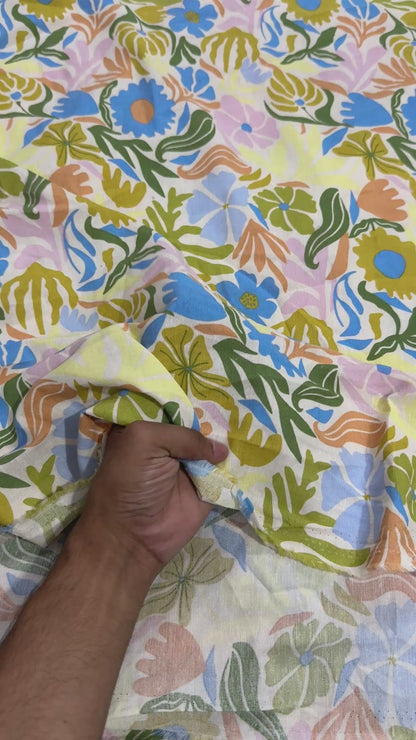 Buy Cotton Linen Pastel Floral Printed Fabric