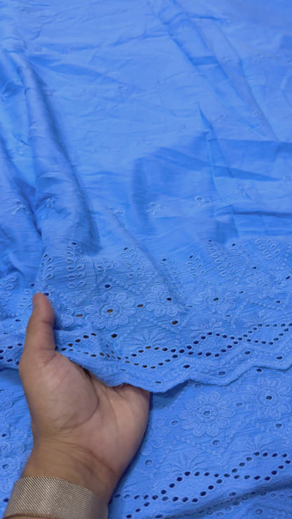 Buy Cotton Hakoba Aqua Blue Diamond Border Embroidery