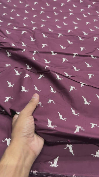 Buy Wine Poplin Reindeer Printed Fabric