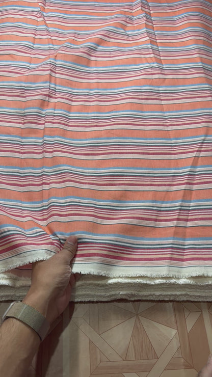 Buy Orange Stripes Linen Fabri