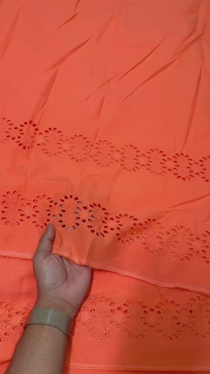 Buy Cotton Hakoba Orange Two Layer Border Embroidery