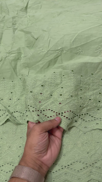 Buy Cotton Hakoba Sage Green  Diamond Embroidery Fabric