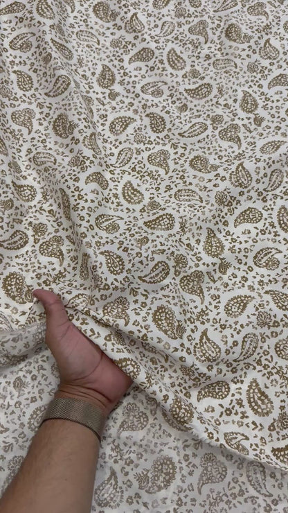 Buy Mul Cotton Coffee Colour Paisley Printed Fabric