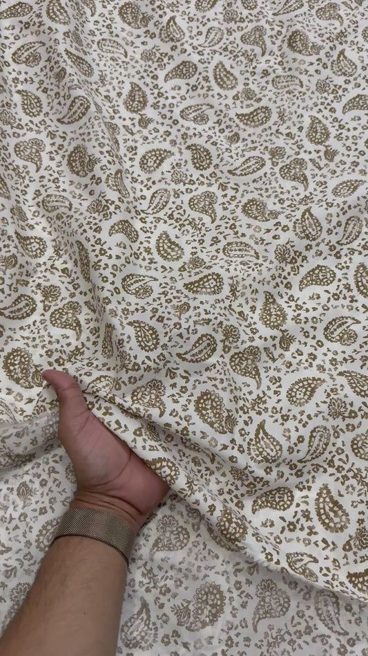Buy Mul Cotton Coffee Colour Paisley Printed Fabric