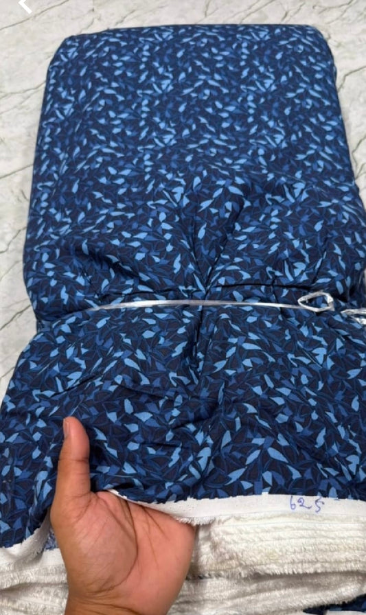 Buy Cotton Viscose Navy Leaf Printed Fabric