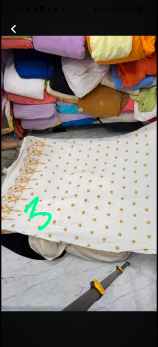 Buy Poplin Border & Star Mustard Embroidery Fabric