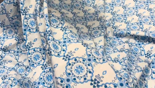 Buy Poplin Blue Ogee Print Fabric
